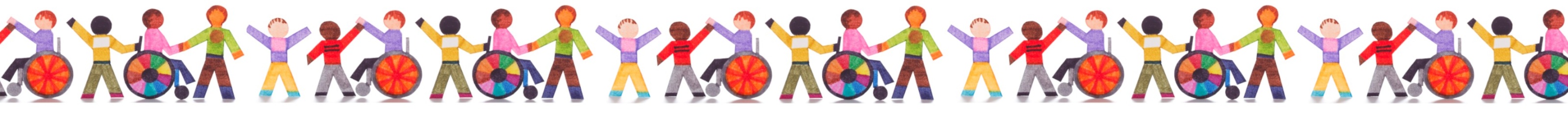Papierfiguren-Kette, die Menschen mit und ohne Mobilitätshilfe zeigt. Sinnbild für eine inklusive Gesellschaft.